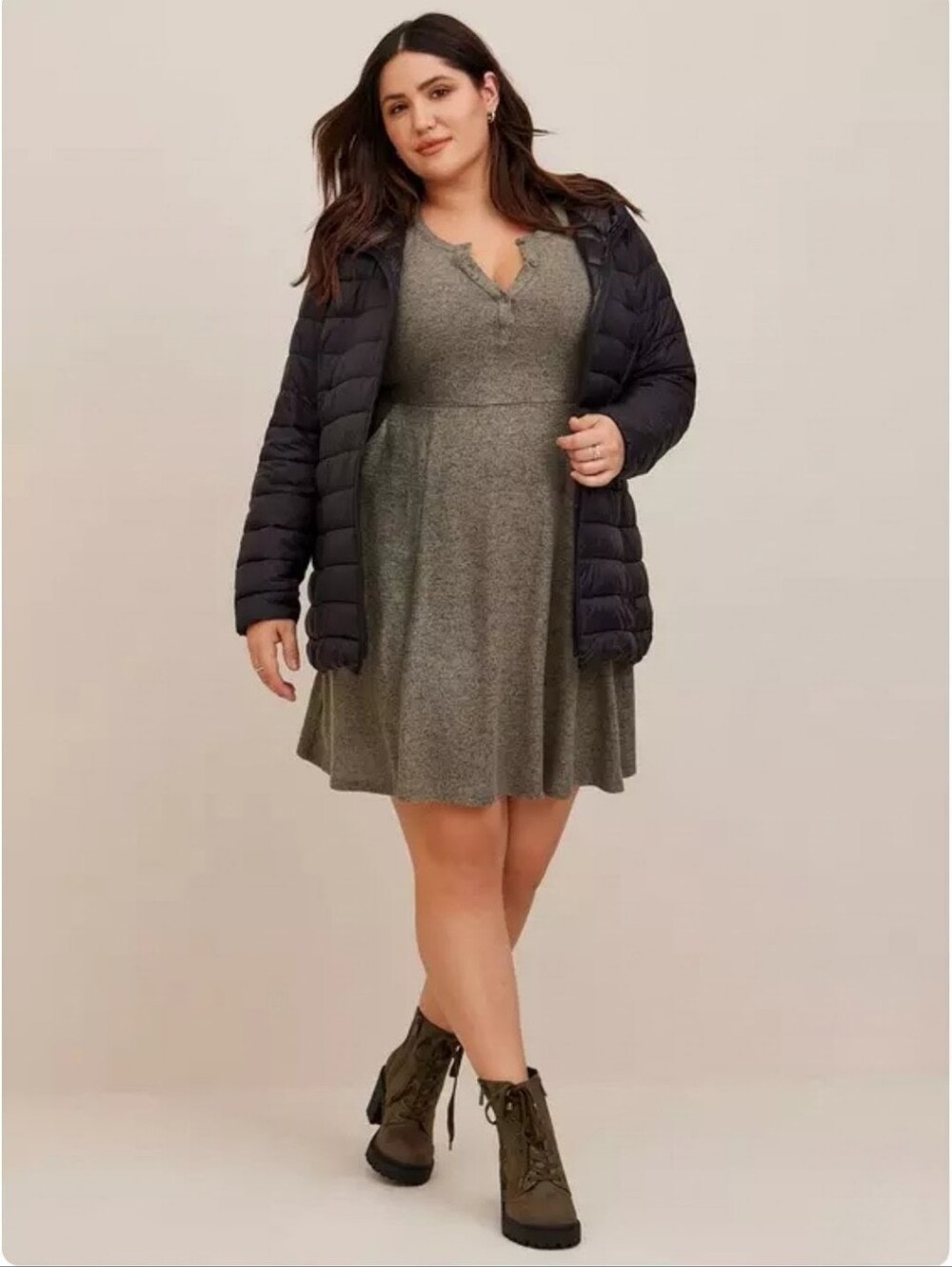 Torrid Gray Super Soft Puff Sleeve Plush Mini Skater Dress Size 1 1X 14/16